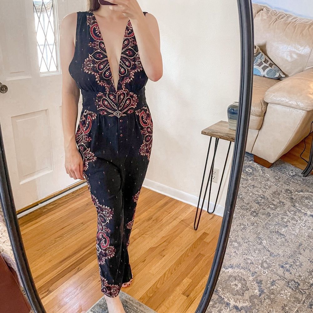 Free People Setting Sun Printed Jumpsuit S